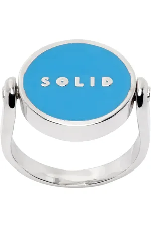 Solid Silver & Blue Solid Round Ring