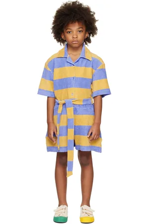 Repose AMS Kids Blue & Tan Striped Jumpsuit