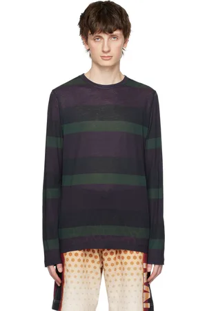 DRIES VAN NOTEN Purple & Green Striped Long Sleeve T-Shirt