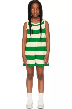 Tiny Cottons Piger Jumpsuits - Kids Off-White & Green Stripes Jumpsuit