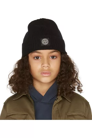 Stone Island Huer - Kids Black Logo Beanie