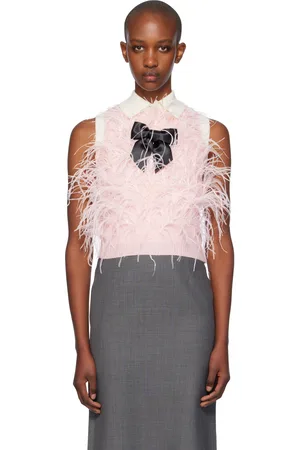 Shushu/Tong Pink Ostrich Feather Embellished Knit Vest