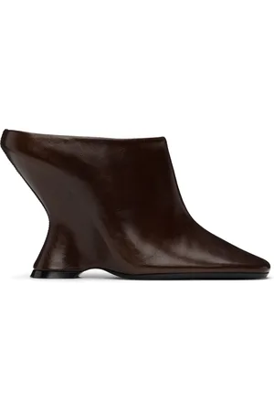 DRIES VAN NOTEN Tan Leather Wedge Mules