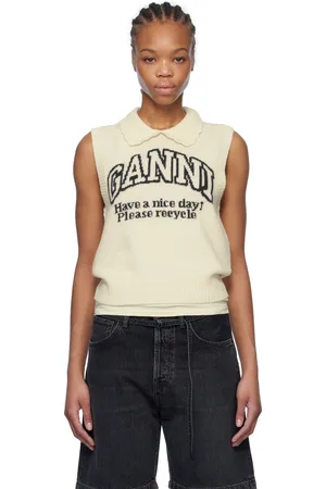 Ganni Off-White Graphic Wool Mix Collar Vest