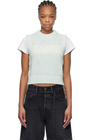 Ganni Blue Textured Cotton Vest