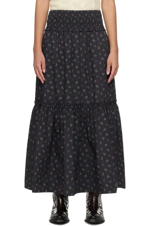 Ganni Black Floral Printed Maxi Skirt