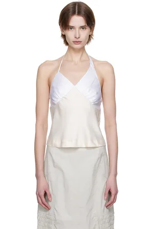 Kijun Off-White Satin Shirring Halter Top