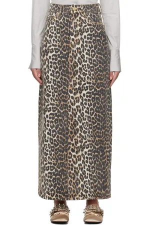 Ganni Brown Leopard Denim Maxi Skirt
