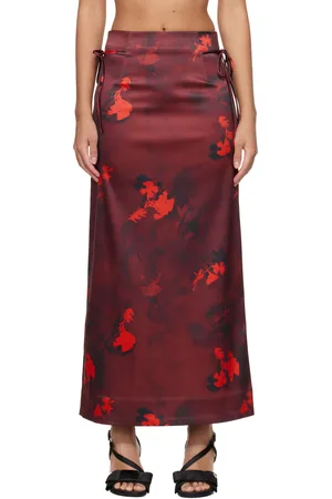 Ganni Red Printed Satin Maxi Skirt