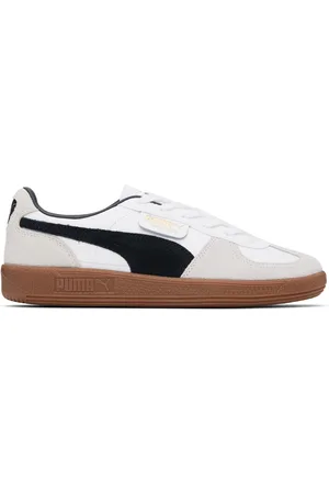 PUMA White & Gray Palermo Leather Sneakers