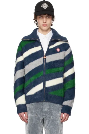 Casablanca Striped Fluffy Zip Up Jacket