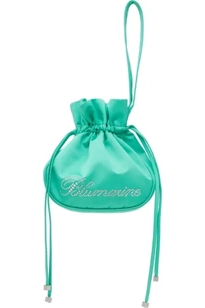 BLUMARINE Green Satin Rhinestone Logo Pouch