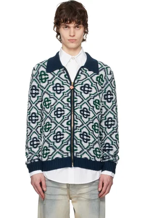 Casablanca Green & Navy Monogram Knit Zip Sweater