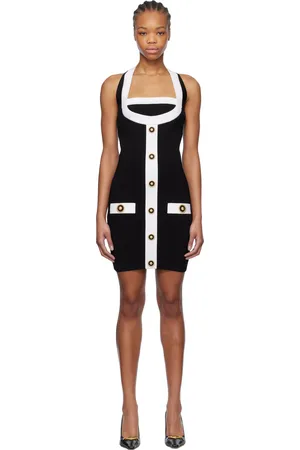 Balmain Black & White Two-Tone Halterneck Knit Minidress
