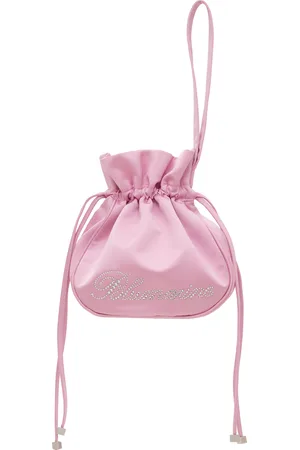 BLUMARINE Pink Satin Rhinestone Logo Pouch