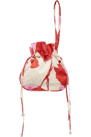 BLUMARINE Beige & Red Printed Satin Rhinestone Logo Pouch