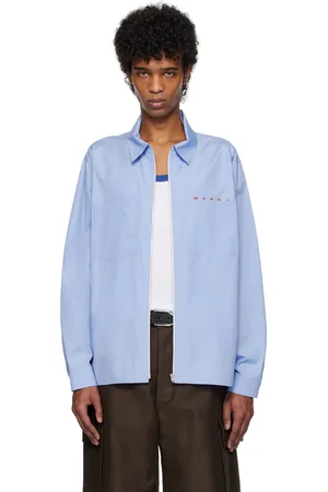 Marni Blue Zip Hidden Logo Shirt