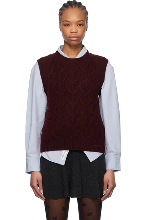 Ganni Red & Gray Wool Cashmere Cable Vest