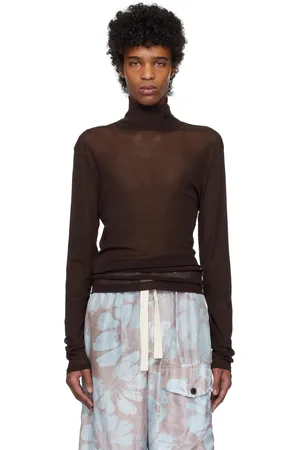DRIES VAN NOTEN Brown Mesh Turtleneck