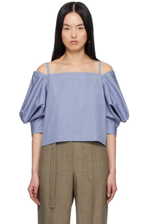 SACAI Blue Cotton Poplin Pullover Blouse