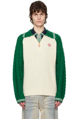 Casablanca Green & Off-White Cashmere Cable Knit Sweater