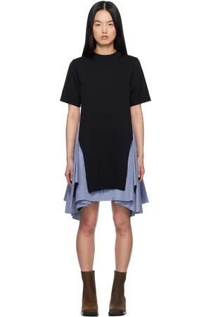 SACAI Navy & Blue Cotton Poplin & Knit Midi Dress