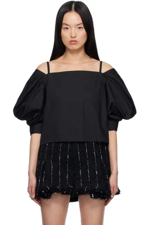 SACAI Black Cotton Poplin Pullover Blouse