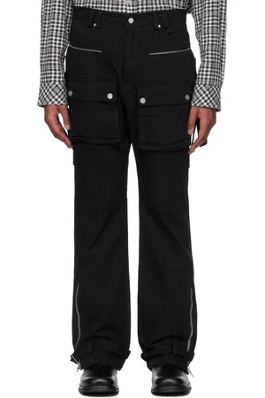 C2H4 Black Tulwar Cut Military Work Cargo Pants