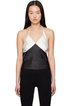 Kijun Black & Off-White Satin Shirring Halter Top