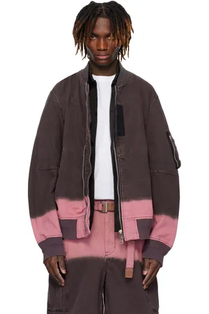 SACAI Gray & Pink Garment-Dyed Denim Bomber Jacket