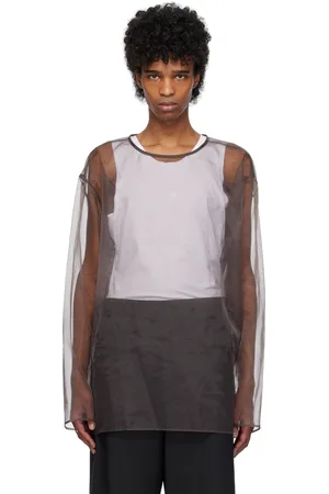 DRIES VAN NOTEN Brown Sheer Crew Neck Top