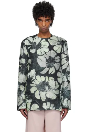 DRIES VAN NOTEN Green & Navy Silk Long Sleeve Top