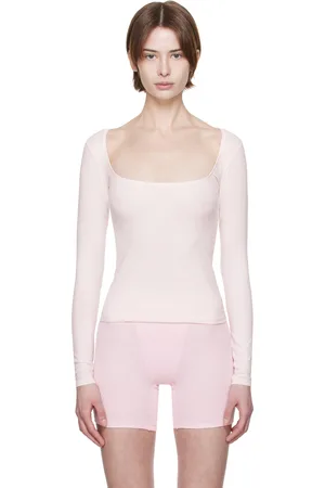 SKIMS Pink Cotton Jersey Scoop Neck Long Sleeve T-shirt