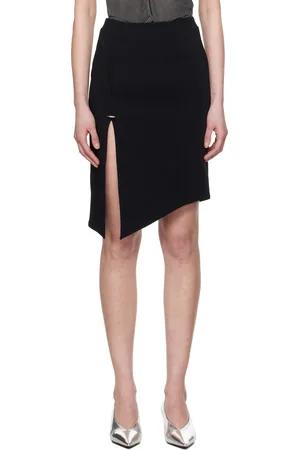 MUGLER Black Asymmetrical Pierced Midi Skirt