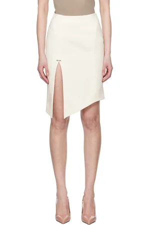 MUGLER White Asymmetrical Pierced Midi Skirt