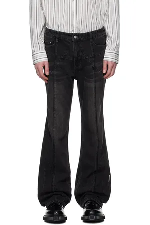 C2H4 Black Stagger Streamline Arch Raw Edge Jeans