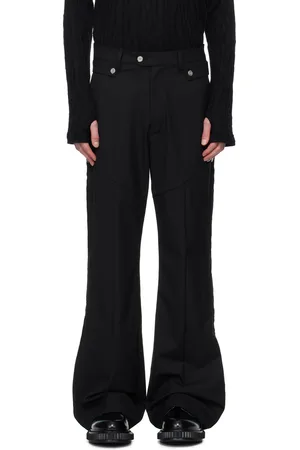 C2H4 Black Paneled Wide Leg Tailored Trousers