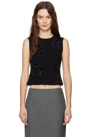 Shushu/Tong Black 3D Flower Tank Top