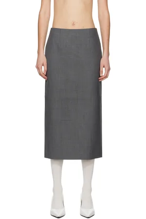 Shushu/Tong Gray Straight Fitted Midi Skirt