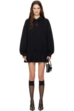 Shushu/Tong Black Shirt-Collar Loose Minidress