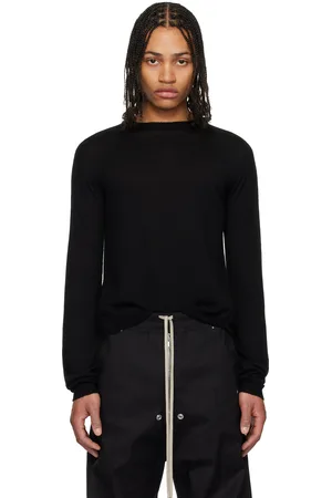 Rick Owens Black Hollywood Cropped Level Biker Round Neck Sweater