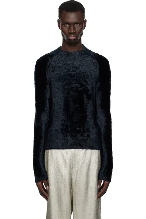 DRIES VAN NOTEN Navy Velvet Viscose Sweater