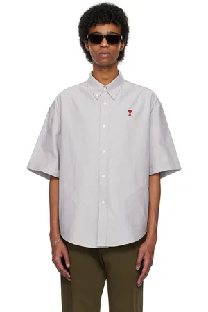 Ami Gray Cotton Boxy Fit Short Sleeves Shirt
