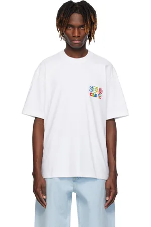 Solid White Flocked-Logo T-shirt