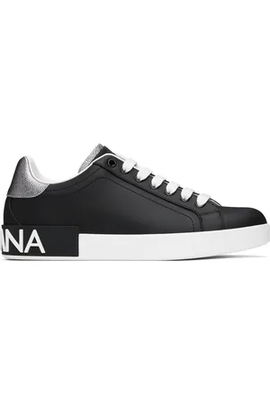 Dolce & Gabbana Black & Silver Calfskin Nappa Portofino Sneakers
