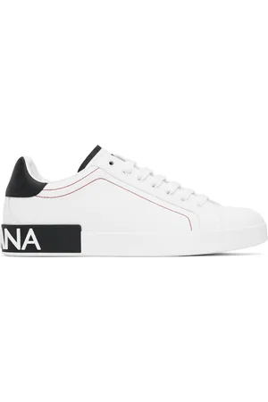 Dolce & Gabbana White & Black Calfskin Nappa Portofino Sneakers