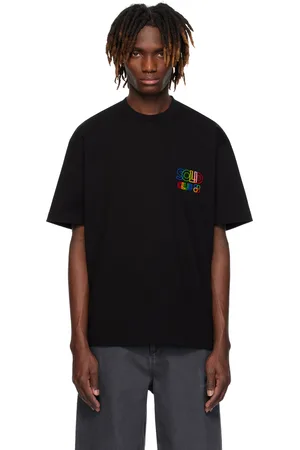 Solid Black Flocked-Logo T-shirt