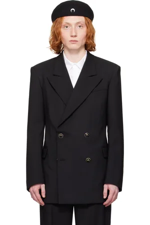 Marine Serre Black Virgin Wool Twill Fitted Blazer