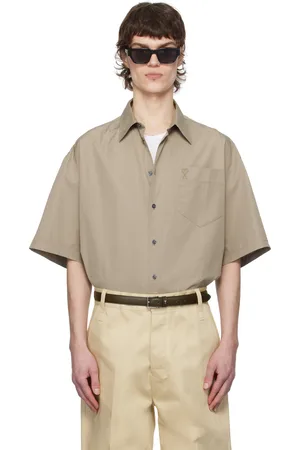 Ami Taupe Cotton Boxy Fit Short Sleeves Shirt