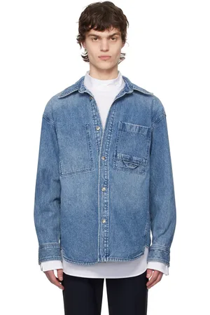 WOOYOUNGMI Blue Corduroy Back Logo Denim Shirt